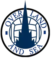 a logo for over land and sea shows a globe and a tower