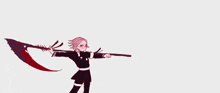 a cartoon drawing of a girl with a scythe