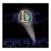 a spotlight is shining on a league of legends logo in the dark