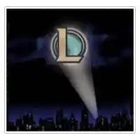 a spotlight is shining on a league of legends logo in the dark