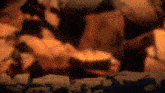 a blurred image of a person standing in a dark room with a fire behind them