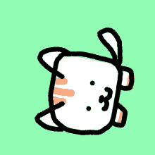 a cartoon drawing of a white cat with orange stripes on its ears