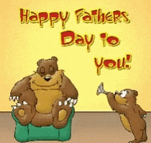 a father 's day card with a bear sitting on a green chair