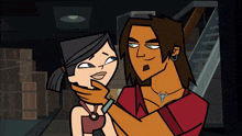 a cartoon of a man touching a woman 's face with his hand