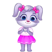 a cartoon bunny is holding a large red heart in her hands