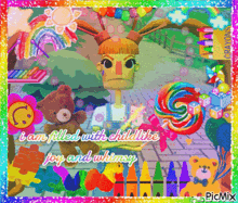 a picture of a cartoon character with the words i am filled with childlike joy and whimsy written on it