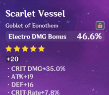 a scarlet vessel item in a video game with a purple background