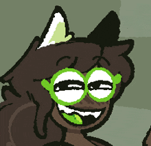 a cartoon of a cat wearing green glasses and smiling