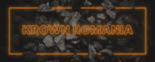 a neon sign that says krown romania on a black background
