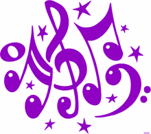 a blue drawing of music notes and stars