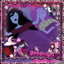 a picture of marceline and bubblegum sleeping with the words goodnight