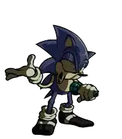 a cartoon of sonic the hedgehog holding a microphone and giving a thumbs up .