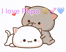 a cartoon of two cats laying next to each other with the words `` i love popo '' written above them .