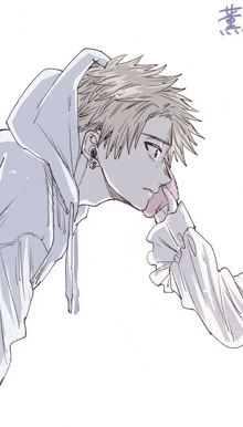 a drawing of a man wearing a white hoodie and earring