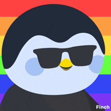 an illustration of a penguin wearing sunglasses with finch written below it