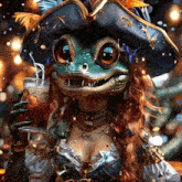 a woman dressed in a pirate costume is holding a glass with a straw