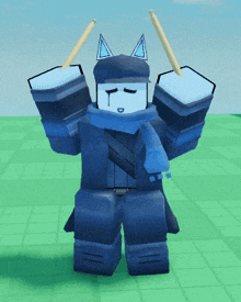a cartoon character is holding a pair of drumsticks in his hands