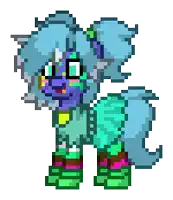a pixel art drawing of a colorful pony