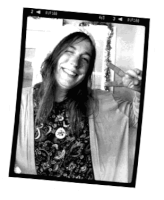 a woman is smiling in a black and white photo with rup100 written on the bottom