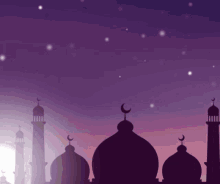 a silhouette of a mosque at night with a crescent moon on top