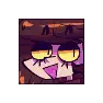 a pixel art drawing of a person with yellow eyes looking out of a window .