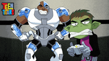 cyborg and beast boy from teen titans are holding hands