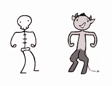 a drawing of a skeleton and a drawing of a devil dancing .