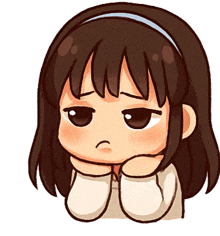 a cartoon drawing of a girl with a sad face