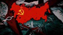 a map of the soviet union with a red hammer and sickle
