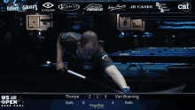a pool table with the us open bank pool championship on it