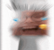 a blurry picture of a man 's face with blue eyes and a cigarette in his mouth