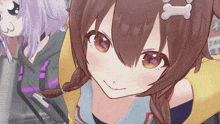 a girl with brown hair and a bone on her head