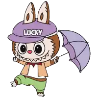 a cartoon character is wearing a hat that says lucky