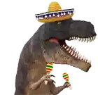 a dinosaur is wearing a sombrero and holding two maracas