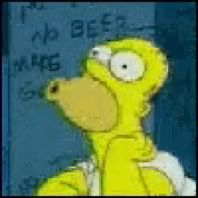a cartoon of homer simpson is standing in front of a sign that says beef