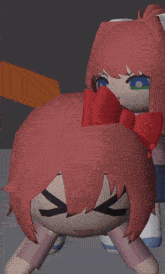 a 3d model of a girl with a red bow