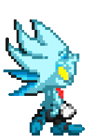a pixel art of a sonic the hedgehog with a yellow eye