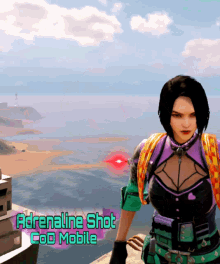 a woman in a video game with the words adrenaline shot cod mobile