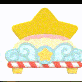 a cartoon girl is laying on a bed with a yellow star on it