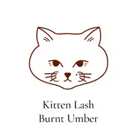 a drawing of a cat with the words kitten lash burnt umber underneath it