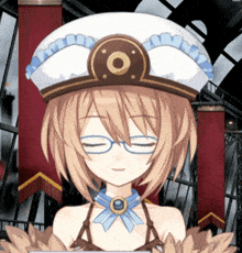 a girl wearing glasses and a hat with a circle on top