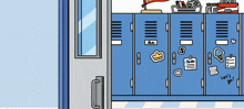 a cartoon illustration of a school locker with stickers on it .