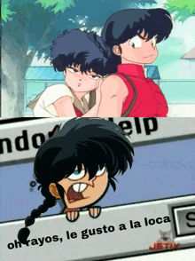 a picture of a girl and a boy with the words oh rayos le gusto a la loca below them