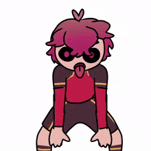 a cartoon drawing of a person with purple hair
