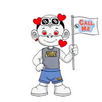 a cartoon character holding a flag with the words call me on it