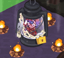 a lantern with a cookie inside of it
