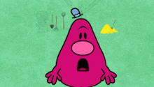 a pink cartoon character with a blue hat on his head