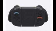 a black nintendo switch controller with a blue and red button on it .