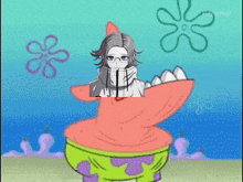 a cartoon of a girl sitting on top of a spongebob squarepants character .