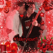 a couple of men standing next to each other with the words #frikeylove on the bottom